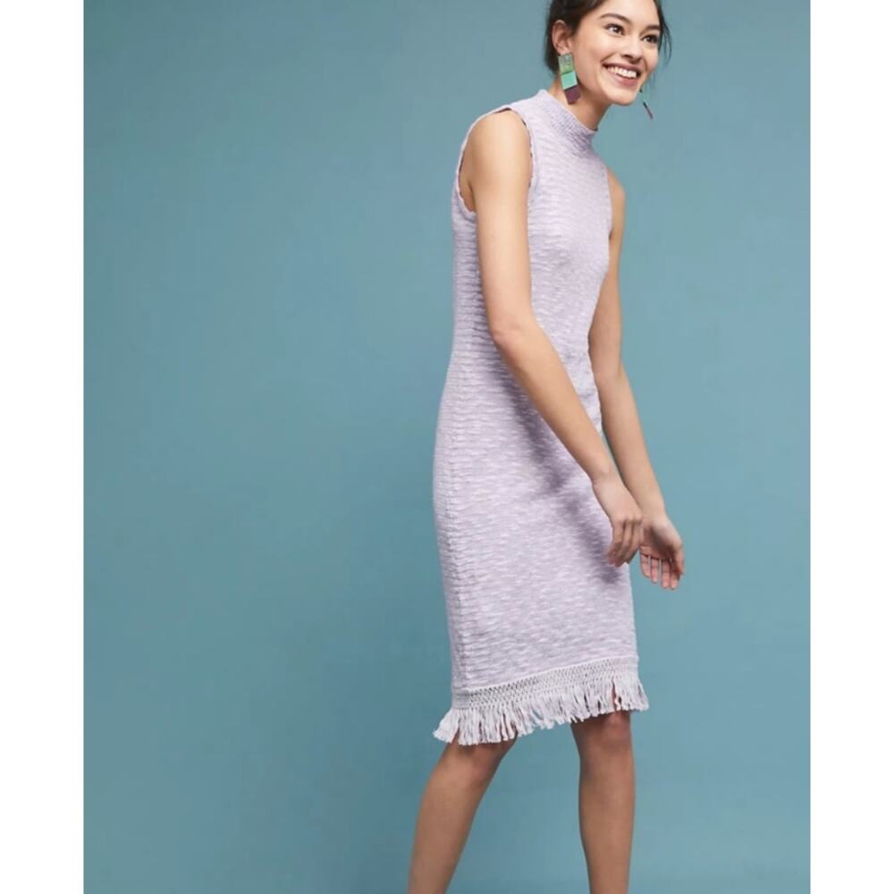 Anthropologie Callahan Acadia Sweater Dress Midi Macrame Hem Lavender Large - Picture 1 of 11
